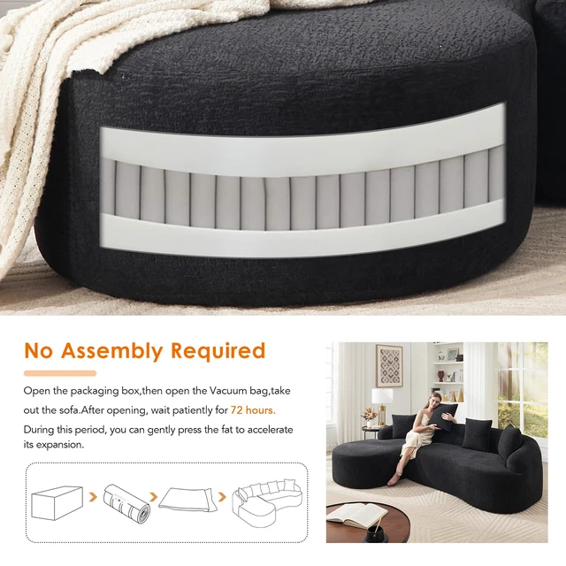 Alt view image 5 of 7 - Compression l Shape Sectional Sofa with Curved Chaise, Modular Chenille Couch 30d High Density Foam Modular Couches