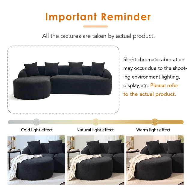 Alt view image 7 of 7 - Compression l Shape Sectional Sofa with Curved Chaise, Modular Chenille Couch 30d High Density Foam Modular Couches