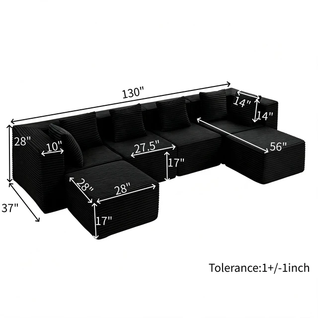 Alt view image 7 of 7 - 130 Inch U-Shaped Sectional Corduroy Couch with Chaise and Ottoman Assembly Required Deep Seat, Upholstered Modular