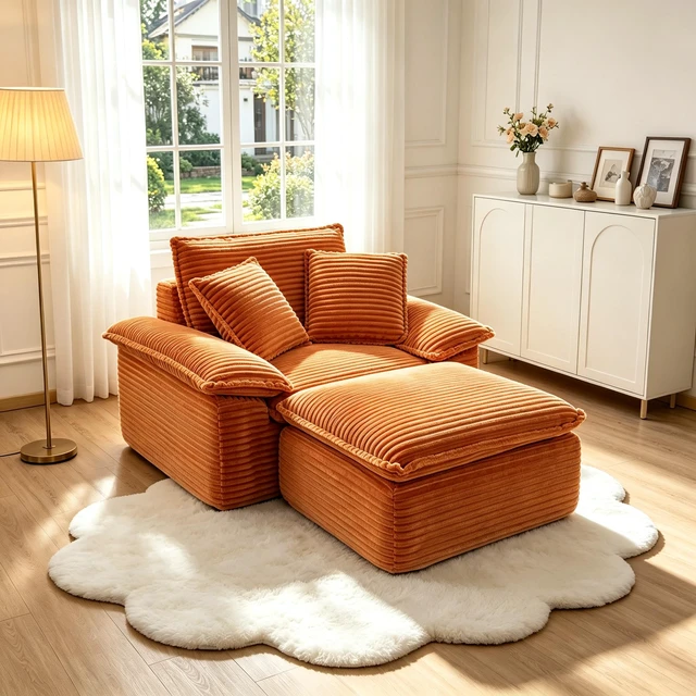 Main image of Sofa Chair and Half with Deep Seat and Movable Layer Ottoman Set, Cloud Sofa Bed with Chaise Seater Modular Sectional