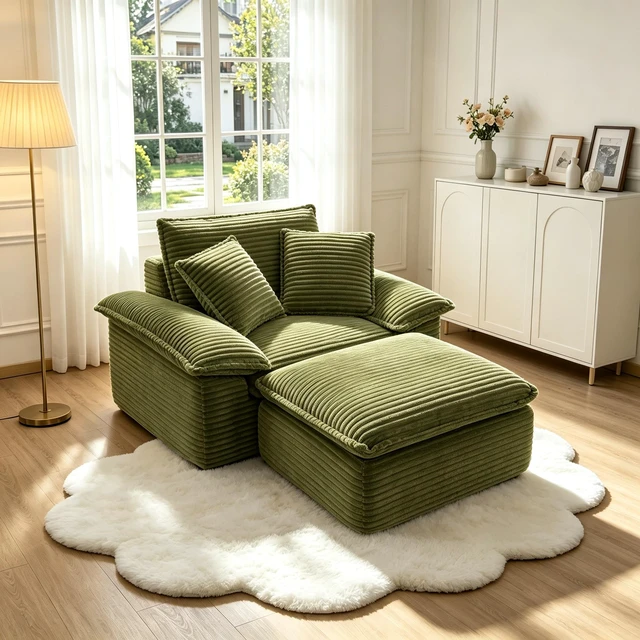Main image of Sofa Chair and Half with Deep Seat and Movable Layer Ottoman Set, Cloud Sofa Bed with Chaise Seater Modular Sectional
