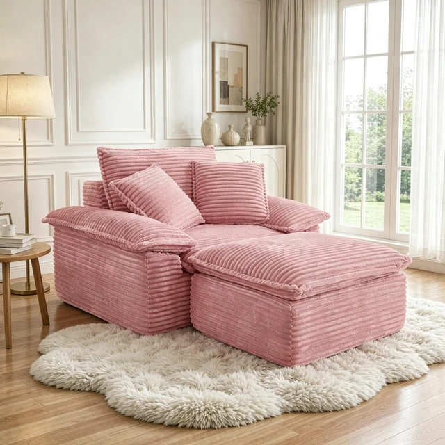 Main image of Sofa Chair and Half with Deep Seat and Movable Layer Ottoman Set, Cloud Sofa Bed with Chaise Seater Modular Sectional