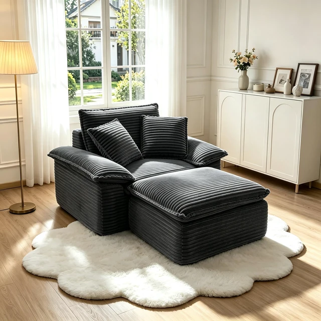 Main image of Sofa Chair and Half with Deep Seat and Movable Layer Ottoman Set, Cloud Sofa Bed with Chaise Seater Modular Sectional