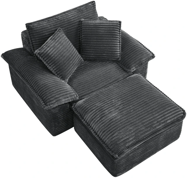 Alt view image 5 of 6 - Sofa Chair and Half with Deep Seat and Movable Layer Ottoman Set, Cloud Sofa Bed with Chaise Seater Modular Sectional