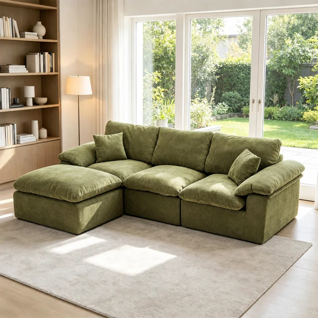 Main image of Modular Sectional Sofa, l Shape Cloud Couch with Movable Ottoman Chenille Deep Seat Sofa with Soft Pillows for Living