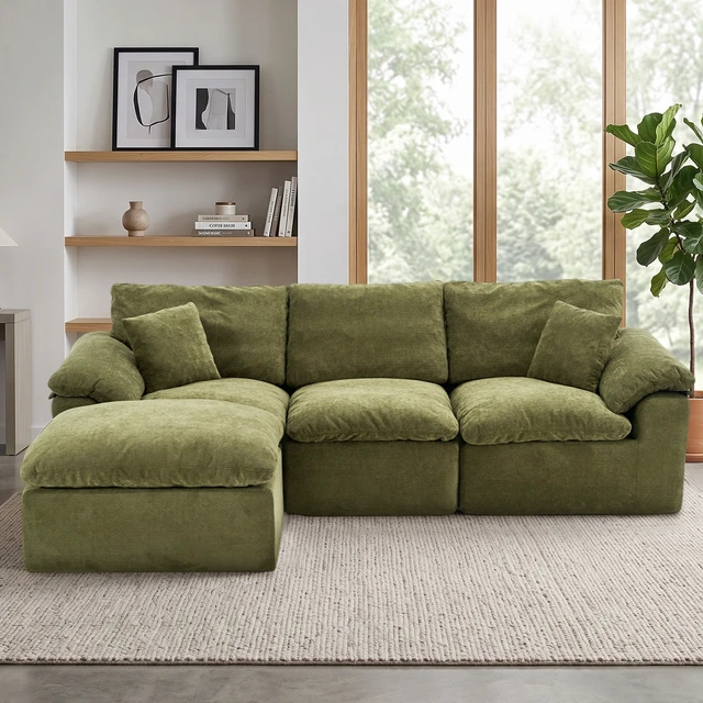 Alt view image 2 of 7 - Modular Sectional Sofa, l Shape Cloud Couch with Movable Ottoman Chenille Deep Seat Sofa with Soft Pillows for Living