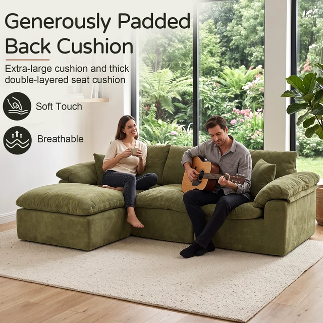 Alt view image 4 of 7 - Modular Sectional Sofa, l Shape Cloud Couch with Movable Ottoman Chenille Deep Seat Sofa with Soft Pillows for Living