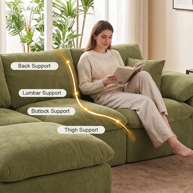 Alt view image 6 of 7 - Modular Sectional Sofa, l Shape Cloud Couch with Movable Ottoman Chenille Deep Seat Sofa with Soft Pillows for Living