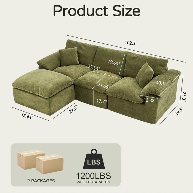Alt view image 7 of 7 - Modular Sectional Sofa, l Shape Cloud Couch with Movable Ottoman Chenille Deep Seat Sofa with Soft Pillows for Living