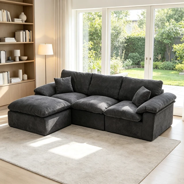 Main image of Modular Sectional Sofa, l Shape Cloud Couch with Movable Ottoman Chenille Deep Seat Sofa with Soft Pillows for Living