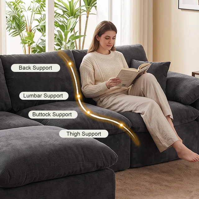 Alt view image 6 of 7 - Modular Sectional Sofa, l Shape Cloud Couch with Movable Ottoman Chenille Deep Seat Sofa with Soft Pillows for Living