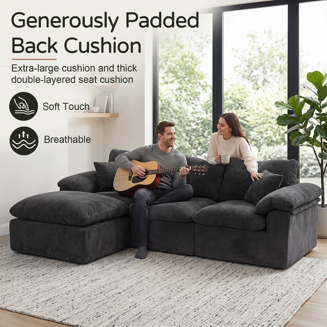 Alt view image 5 of 7 - Modular Sectional Sofa, l Shape Cloud Couch with Movable Ottoman Chenille Deep Seat Sofa with Soft Pillows for Living