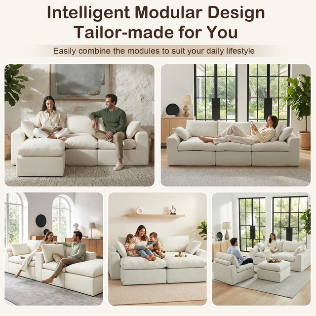 Alt view image 4 of 7 - 110 Inch Modular Sectional Sofa, l Shape Convertible Couch with Chaise Lounge Density Foam Upholstered Corner Sofa
