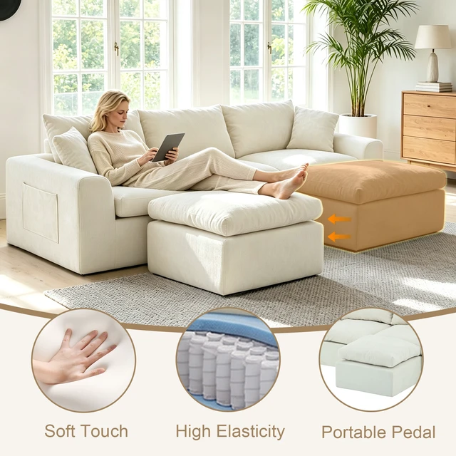 Alt view image 5 of 7 - 110 Inch Modular Sectional Sofa, l Shape Convertible Couch with Chaise Lounge Density Foam Upholstered Corner Sofa