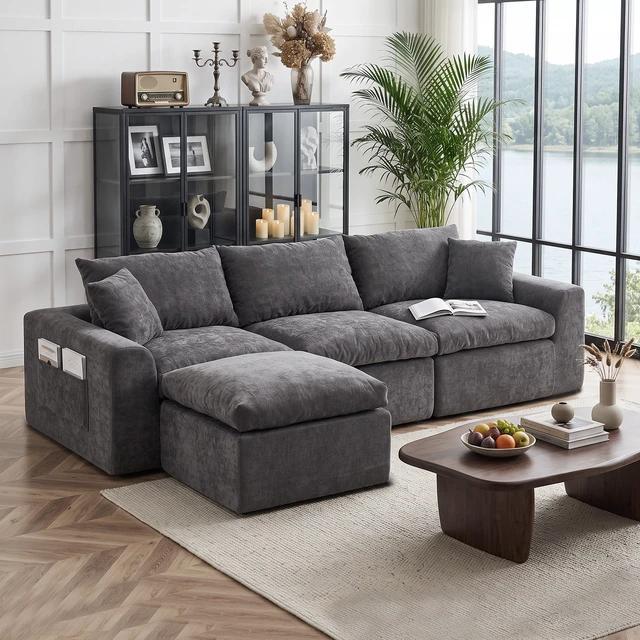 Alt view image 2 of 7 - 110 Inch Modular Sectional Sofa, l Shape Convertible Couch with Chaise Lounge Density Foam Upholstered Corner Sofa