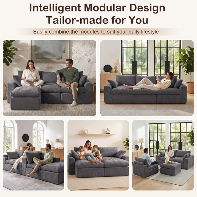 Alt view image 4 of 7 - 110 Inch Modular Sectional Sofa, l Shape Convertible Couch with Chaise Lounge Density Foam Upholstered Corner Sofa