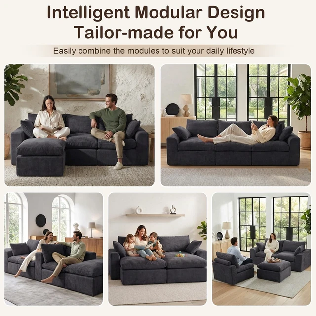 Alt view image 4 of 7 - 110 Inch Modular Sectional Sofa, l Shape Convertible Couch with Chaise Lounge Density Foam Upholstered Corner Sofa