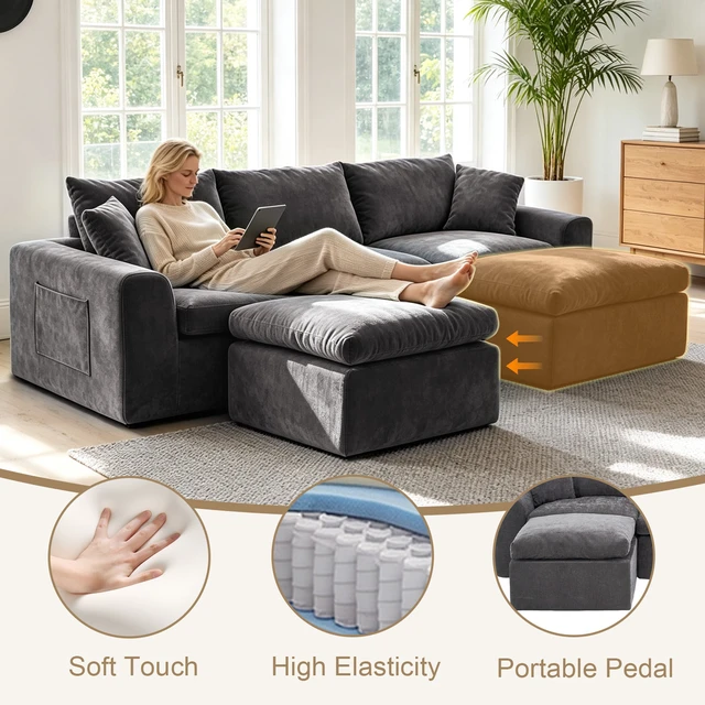 Alt view image 5 of 7 - 110 Inch Modular Sectional Sofa, l Shape Convertible Couch with Chaise Lounge Density Foam Upholstered Corner Sofa