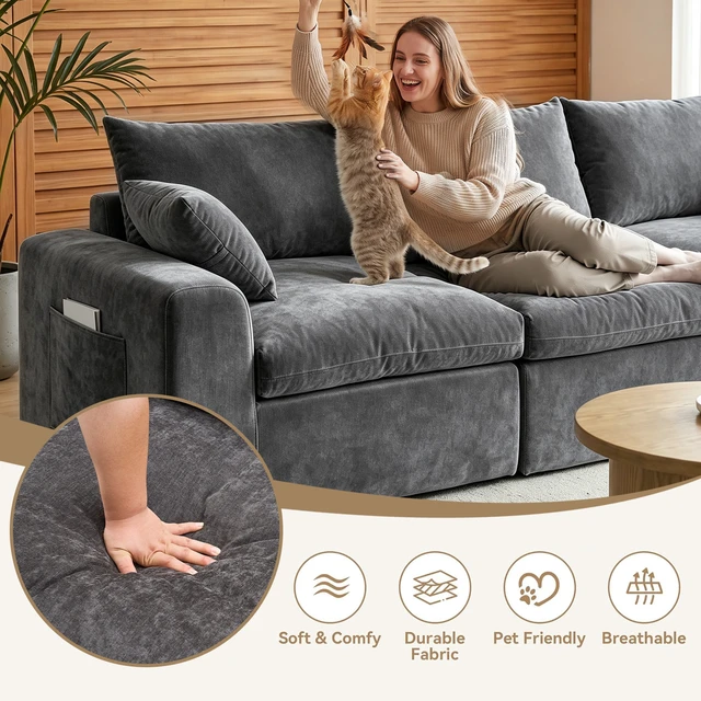 Alt view image 7 of 7 - 110 Inch Modular Sectional Sofa, l Shape Convertible Couch with Chaise Lounge Density Foam Upholstered Corner Sofa