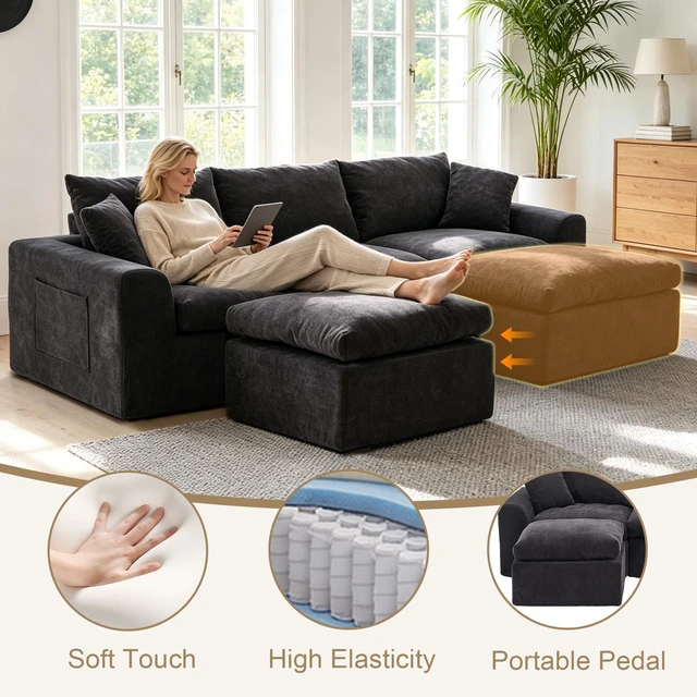 Alt view image 5 of 7 - 110 Inch Modular Sectional Sofa, l Shape Convertible Couch with Chaise Lounge Density Foam Upholstered Corner Sofa