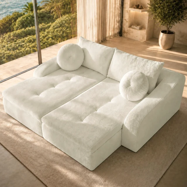 Main image of 76 Inch Twin Chaise Lounges, Skin Soft Corduroy Left and Right Combo for Living and Beyond for Living Corduroy, White