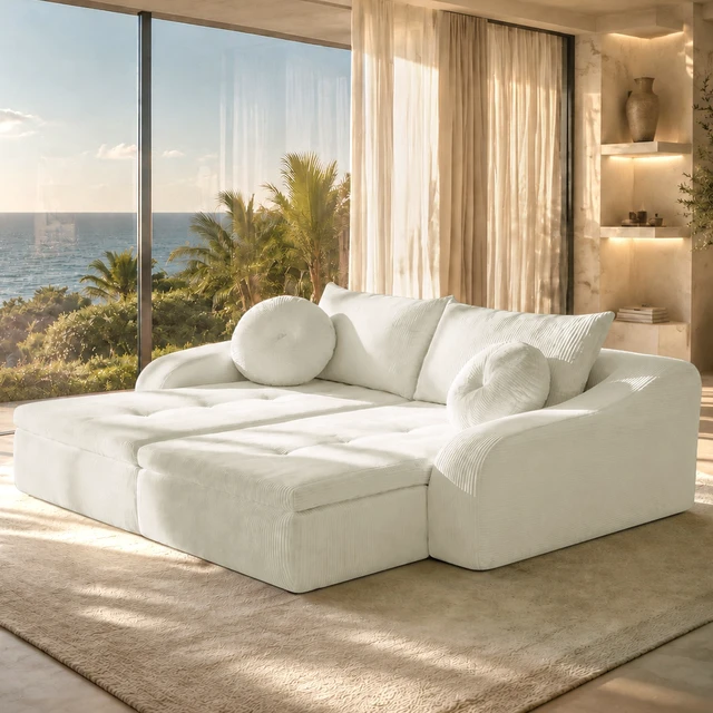 Alt view image 3 of 7 - 76 Inch Twin Chaise Lounges, Skin Soft Corduroy Left and Right Combo for Living and Beyond for Living Corduroy, White