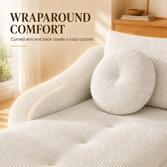 Alt view image 5 of 7 - 76 Inch Twin Chaise Lounges, Skin Soft Corduroy Left and Right Combo for Living and Beyond for Living Corduroy, White