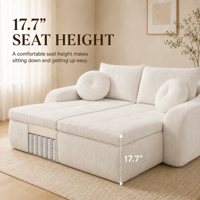 Alt view image 7 of 7 - 76 Inch Twin Chaise Lounges, Skin Soft Corduroy Left and Right Combo for Living and Beyond for Living Corduroy, White