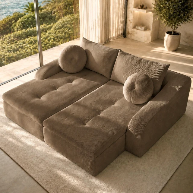 Main image of 76 Inch Twin Chaise Lounges, Skin Soft Corduroy Left and Right Combo for Living and Beyond for Living Corduroy, Coffee