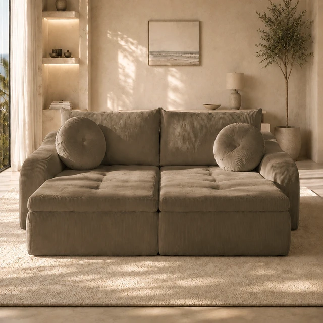 Alt view image 2 of 7 - 76 Inch Twin Chaise Lounges, Skin Soft Corduroy Left and Right Combo for Living and Beyond for Living Corduroy, Coffee
