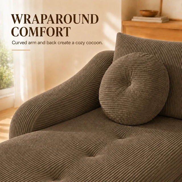 Alt view image 5 of 7 - 76 Inch Twin Chaise Lounges, Skin Soft Corduroy Left and Right Combo for Living and Beyond for Living Corduroy, Coffee