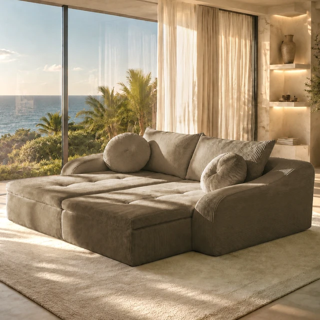 Alt view image 3 of 7 - 76 Inch Twin Chaise Lounges, Skin Soft Corduroy Left and Right Combo for Living and Beyond for Living Corduroy, Coffee