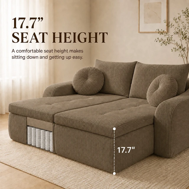 Alt view image 7 of 7 - 76 Inch Twin Chaise Lounges, Skin Soft Corduroy Left and Right Combo for Living and Beyond for Living Corduroy, Coffee