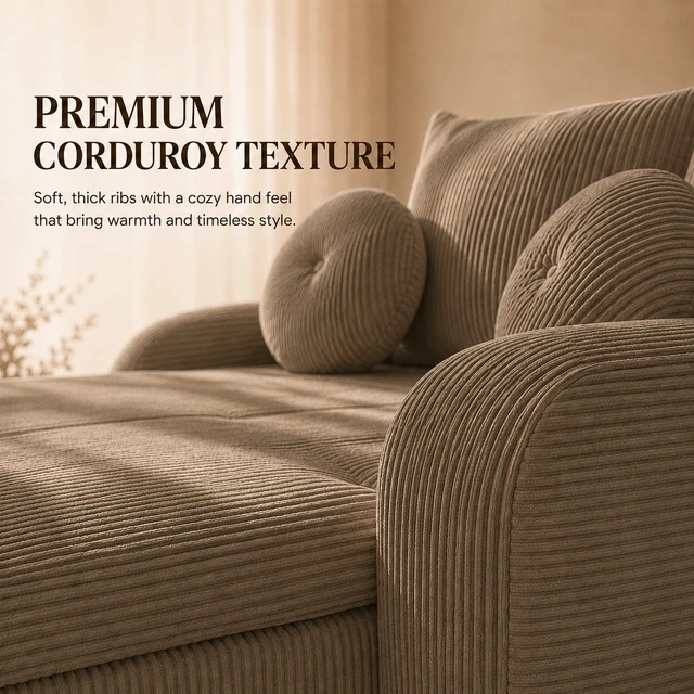 Alt view image 6 of 7 - 76 Inch Twin Chaise Lounges, Skin Soft Corduroy Left and Right Combo for Living and Beyond for Living Corduroy, Coffee