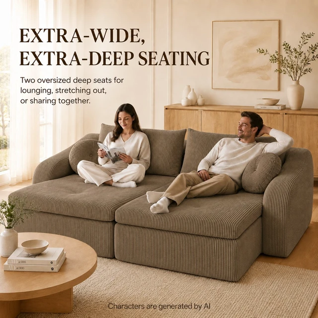 Alt view image 4 of 7 - 76 Inch Twin Chaise Lounges, Skin Soft Corduroy Left and Right Combo for Living and Beyond for Living Corduroy, Coffee