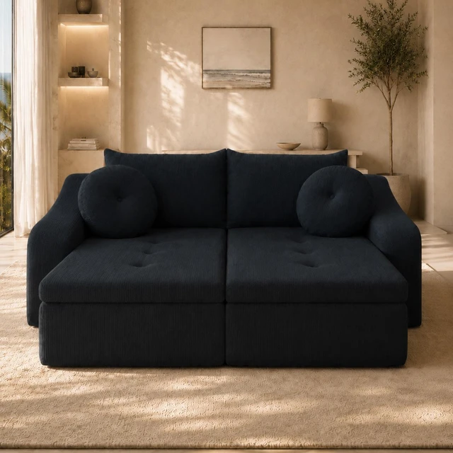 Alt view image 2 of 7 - 76 Inch Twin Chaise Lounges, Skin Soft Corduroy Left and Right Combo for Living and Beyond for Living Wavy Corduroy