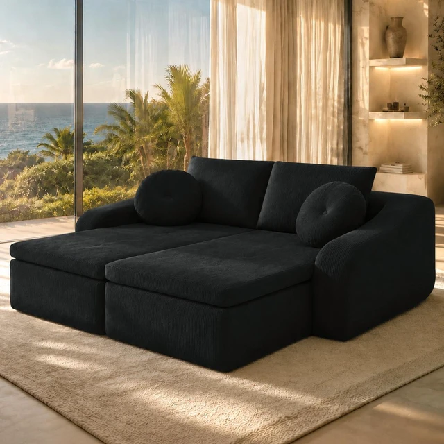Alt view image 3 of 7 - 76 Inch Twin Chaise Lounges, Skin Soft Corduroy Left and Right Combo for Living and Beyond for Living Wavy Corduroy