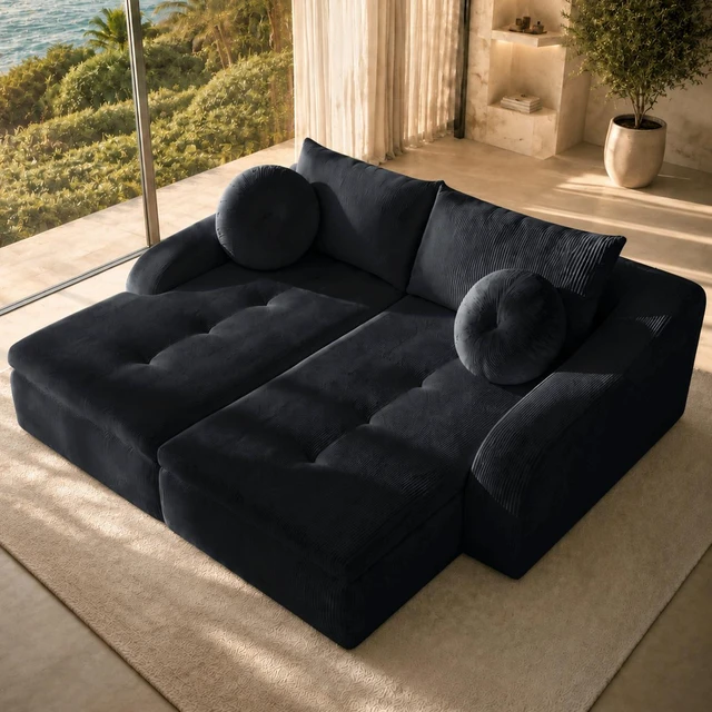 Main image of 76 Inch Twin Chaise Lounges, Skin Soft Corduroy Left and Right Combo for Living and Beyond for Living Corduroy, Black