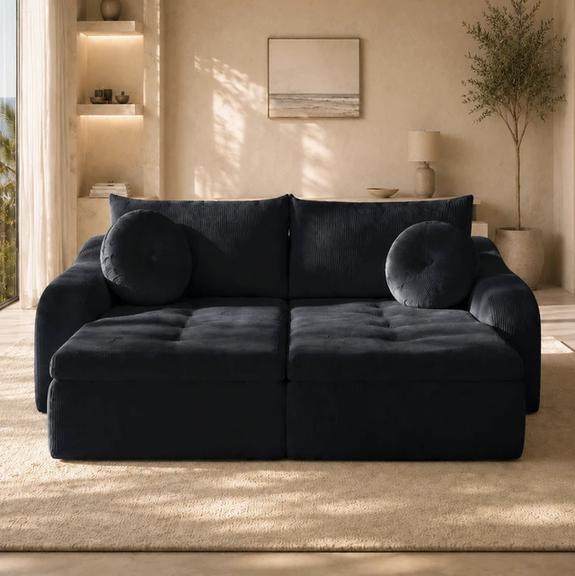 Alt view image 2 of 7 - 76 Inch Twin Chaise Lounges, Skin Soft Corduroy Left and Right Combo for Living and Beyond for Living Corduroy, Black