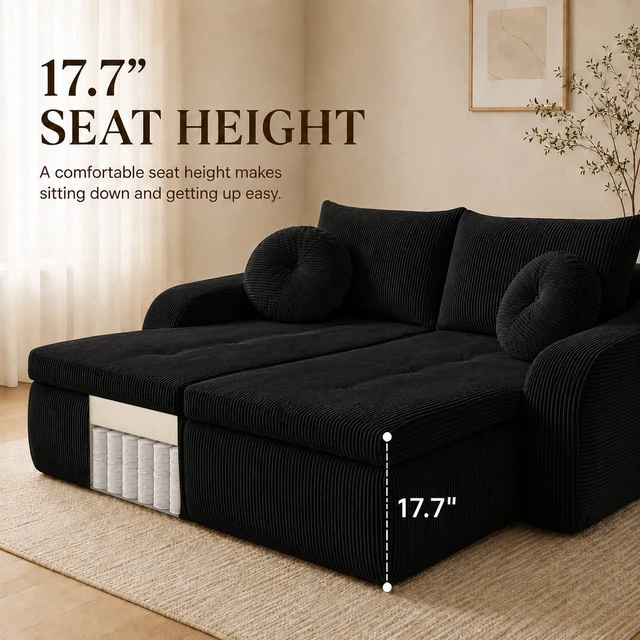 Alt view image 7 of 7 - 76 Inch Twin Chaise Lounges, Skin Soft Corduroy Left and Right Combo for Living and Beyond for Living Corduroy, Black