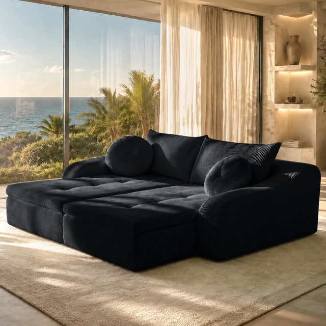 Alt view image 3 of 7 - 76 Inch Twin Chaise Lounges, Skin Soft Corduroy Left and Right Combo for Living and Beyond for Living Corduroy, Black