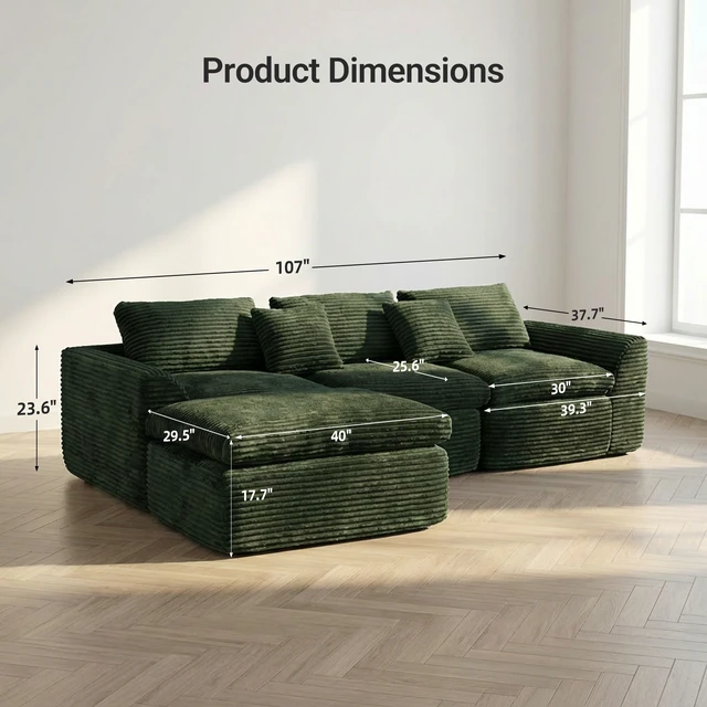 Alt view image 4 of 5 - 108 Inch High Resilience Sponge Sofa with Density, Double Layer Cloud Like Cushions Multiple Combination Options