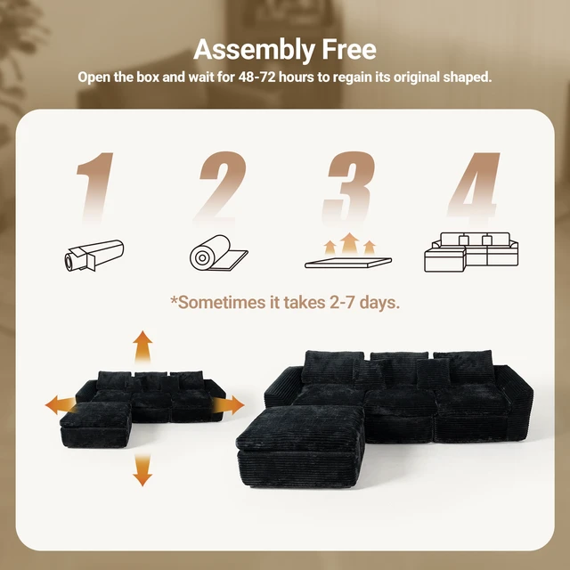 Alt view image 4 of 5 - 108 Inch High Resilience Sponge Sofa with Density, Double Layer Cloud Like Cushions Multiple Combination Options