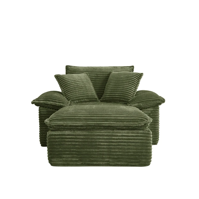 Alt view image 3 of 5 - Sofa Chair and Half with Deep Seat and Movable Layer Ottoman Set, Cloud Sofa Bed with Chaise Seater Modular Sectional