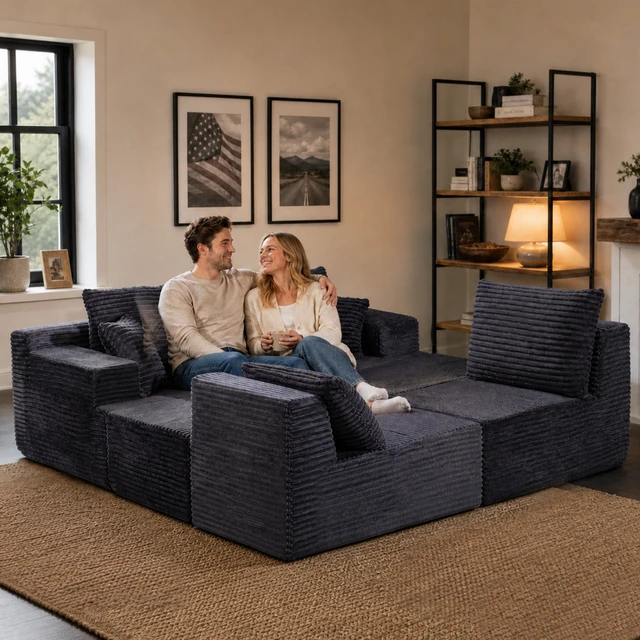 Alt view image 5 of 7 - 131 Inch Cloud Sofa with Ottoman, Grey, Corduroy, Sectionals