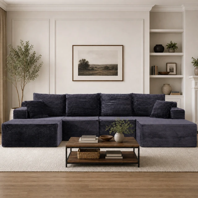 Alt view image 3 of 7 - 131 Inch Cloud Sofa with Ottoman, Grey, Corduroy, Sectionals