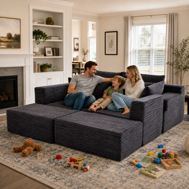 Alt view image 4 of 7 - 131 Inch Cloud Sofa with Ottoman, Grey, Corduroy, Sectionals