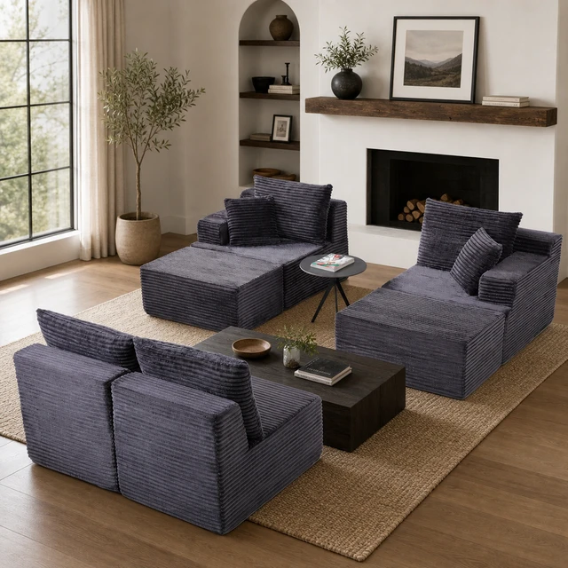 Alt view image 6 of 7 - 131 Inch Cloud Sofa with Ottoman, Grey, Corduroy, Sectionals