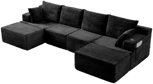 Main image of 131 Inch Cloud Sofa with Ottoman, Black, Corduroy, Sectionals