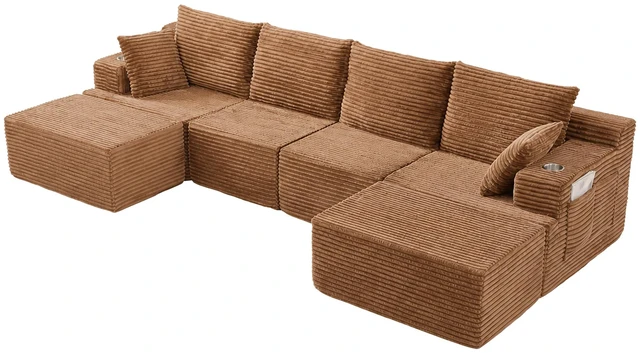 Main image of 131 Inch Cloud Sofa with Ottoman, Brown, Corduroy, Sectionals